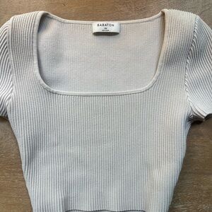 Aritzia Babaton Cream Ribbed Fitted Crop top